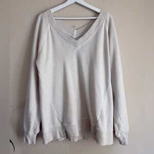 Aerie Downtime V Neck Cream Sweater Sweatshirt Tunic Oversized XS